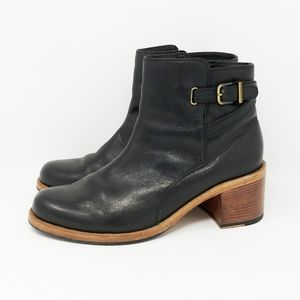 Clarks Black Leather Block Heel Zip Side Boots 10